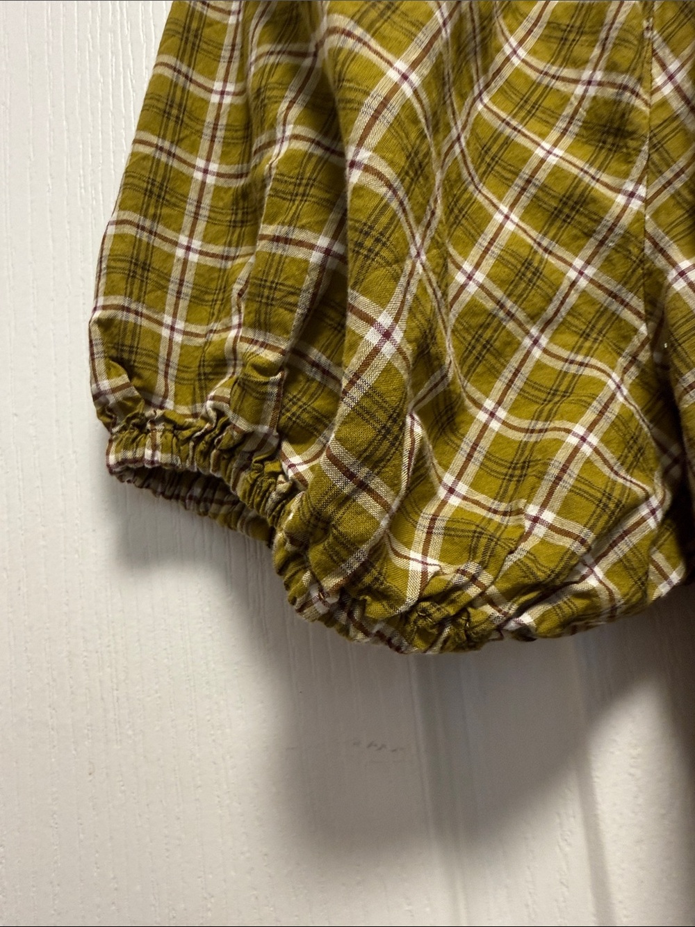 Old Navy Olive Plaid Button-Front Peasant Top, 100% cotton - Picture 2 of 4